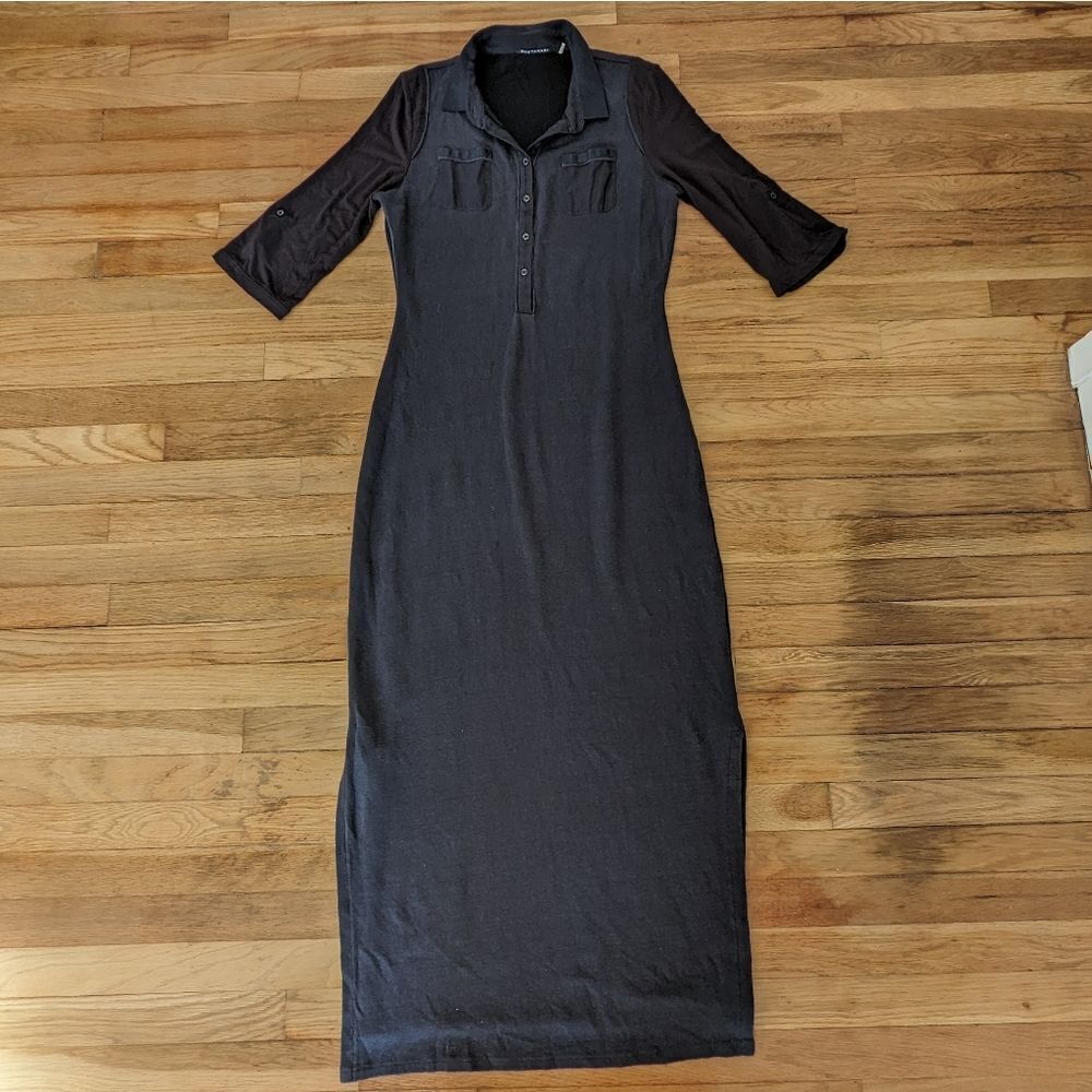 Elie Tahari 3/4 long sleeve navy blue midi maxi long dress linen blend - Picture 2 of 5